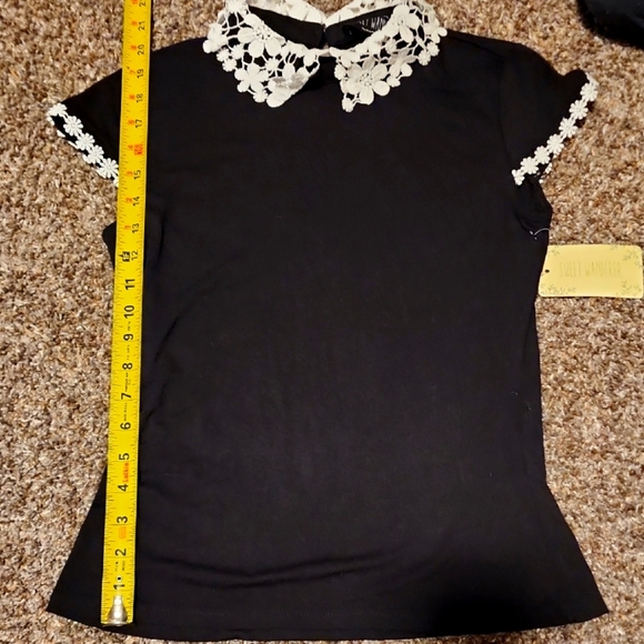 NWT Sweet Wanderer Black and White Fitted Blouse with Peter Pan Collar - Picture 1 of 3